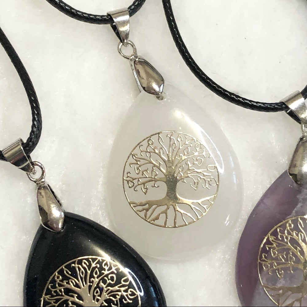 New Tree of Life Pendant Boho Hippie Crystal Stone Necklace Pack of 4 - Picture 5 of 11